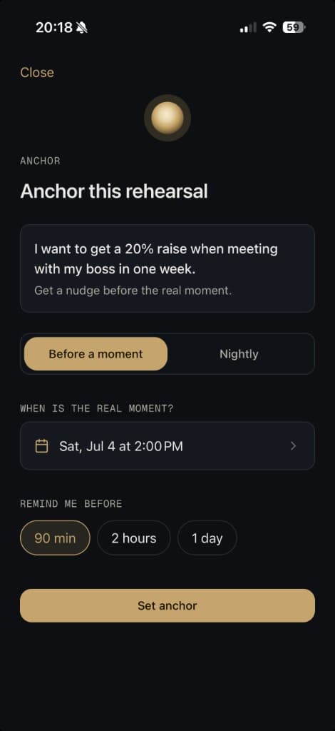 Foreself anchor-before-moment screen